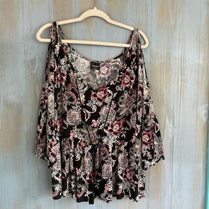 WALLPAPHER BRAND COLD SHOULDER BOHO PEASANT BLOUSE TOP SZ LARGE